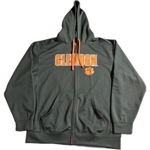 Men's‎ Black And Orange Clemson Hoodie Long Sleeve Drawstring Full Zip Men's L
